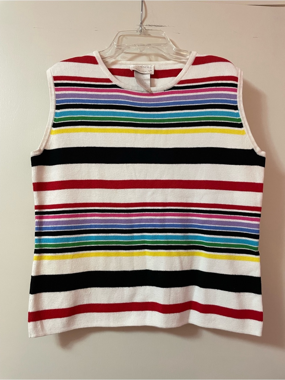 Vintage Multi-colored horizontal rainbow striped cotton sweater tank top